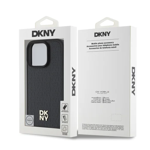  iPhone 16 Pro Max fekete DKNY PU bőr ismétlődő mintázatú logó torony tok - 6