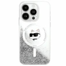  iPhone 16 Átlátszó Karl Lagerfeld Liquid Glitter Choupette Head Magsafe tok
