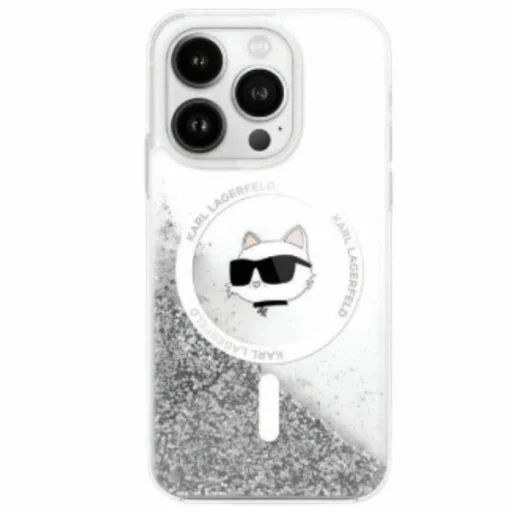  iPhone 16 Átlátszó Karl Lagerfeld Liquid Glitter Choupette Head Magsafe tok - 1