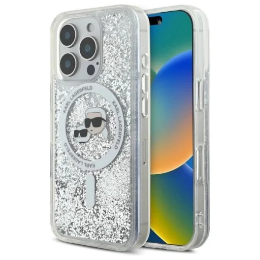  iPhone 16 Pro Max Átlátszó Karl Lagerfeld Liquid Glitter Karl & Choupette Fej Magsafe Tok - 1