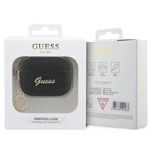 Guess GUAP2GLGSHK AirPods Pro 2 tok fekete/fekete Glitter Flake 4G Charm - 4