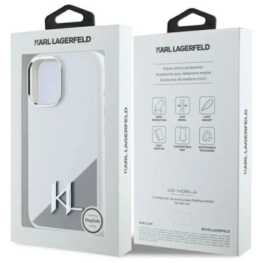  iPhone 16 6.1" fehér Karl Lagerfeld KLHMP16SSCMKMPCH kemény tok Silicone Initial Metal Logo MagSafe tok - 8