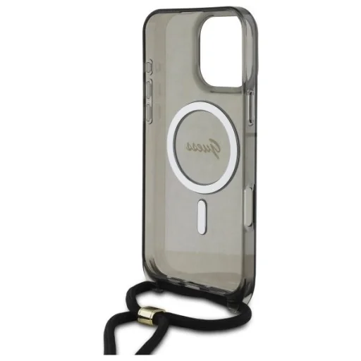  iPhone 16 Pro Max 6.9" fekete/fekete Guess GUHMP16XHCTSGNSK kemény tok Crossbody Cord Script MagSafe tok - 6
