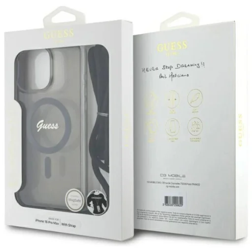  iPhone 16 Pro Max 6.9" fekete/fekete Guess GUHMP16XHCTSGNSK kemény tok Crossbody Cord Script MagSafe tok - 7