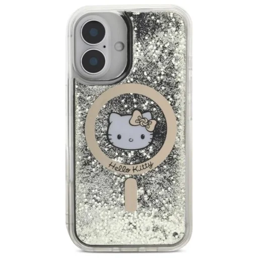 Hello Kitty HKHMP16SLGDIK iPhone 16 6.1" fekete-arany kemény tok Liquid Glitter Fever MagSafe - 3