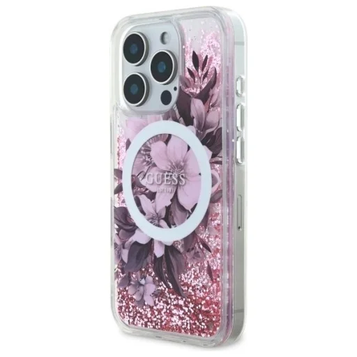  iPhone 16 Pro Max 6.9" Pink/Pink Guess Liquid Glitter Flower MagSafe keménytok - 2