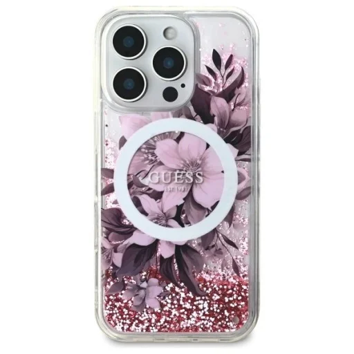  iPhone 16 Pro Max 6.9" Pink/Pink Guess Liquid Glitter Flower MagSafe keménytok - 3