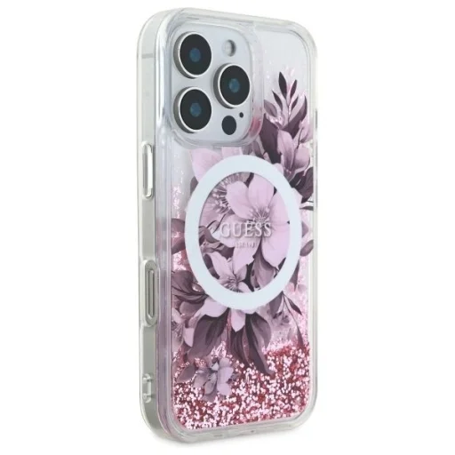  iPhone 16 Pro Max 6.9" Pink/Pink Guess Liquid Glitter Flower MagSafe keménytok - 4