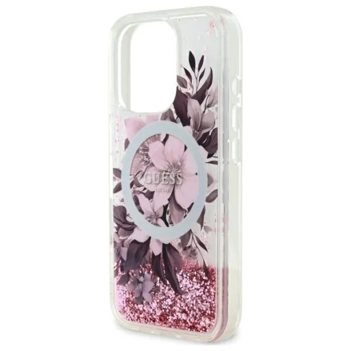  iPhone 16 Pro Max 6.9" Pink/Pink Guess Liquid Glitter Flower MagSafe keménytok - 6