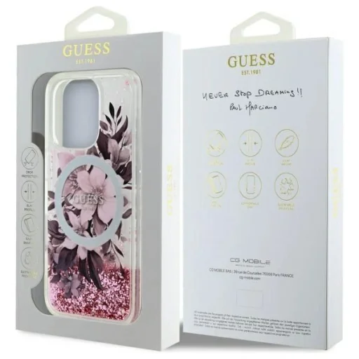 iPhone 16 Pro Max 6.9" Pink/Pink Guess Liquid Glitter Flower MagSafe keménytok - 8