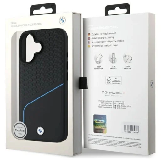  Apple iPhone 16 6.1" fekete/fekete BMW Sign Leather Textured And Line MagSafe bőrhatású tok BMHMP16S23RDCLK - 8