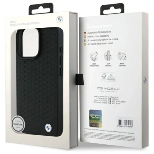  Apple iPhone 16 Pro 6.3" fekete/fekete BMW BMHMP16L23RDDK kemény tok Sign Leather Diamond fém logó MagSafe tok - 8