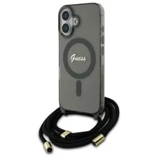  iPhone 16 6.1" fekete/fekete Crossbody Cord Script MagSafe Guess GUHMP16SHCTSGNSK keménytok