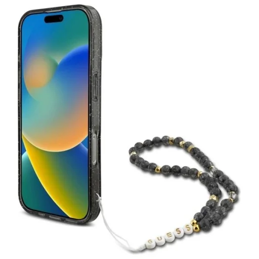  iPhone 16 Pro Max 6.9" fekete/fekete Guess GUHMP16XHGCRELSK keménytok IML csillámmal és gyöngy pánttal MagSafe tok - 4