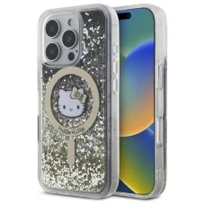 Hello Kitty HKHMP16LLGDIK iPhone 16 Pro 6.3" fekete arany/fekete arany keménytok Liquid Glitter Fever MagSafe tok
