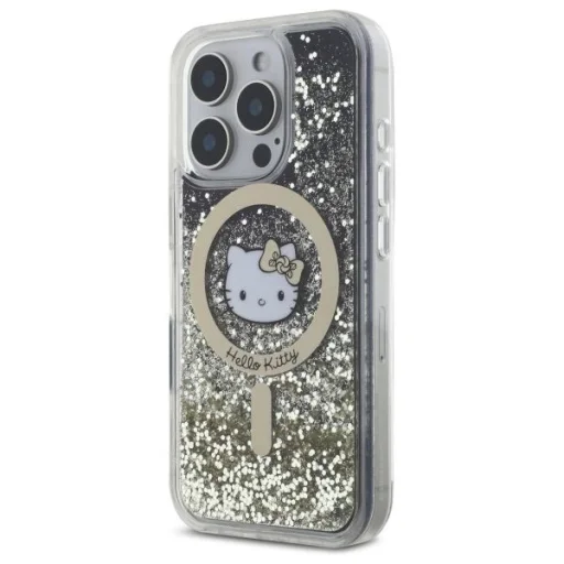 Hello Kitty HKHMP16LLGDIK iPhone 16 Pro 6.3" fekete arany/fekete arany keménytok Liquid Glitter Fever MagSafe tok - 2