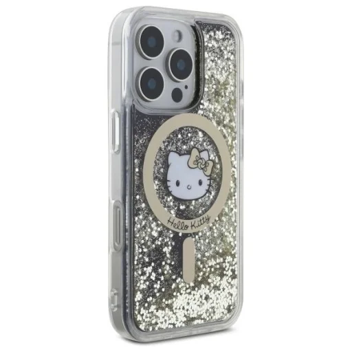 Hello Kitty HKHMP16LLGDIK iPhone 16 Pro 6.3" fekete arany/fekete arany keménytok Liquid Glitter Fever MagSafe tok - 4