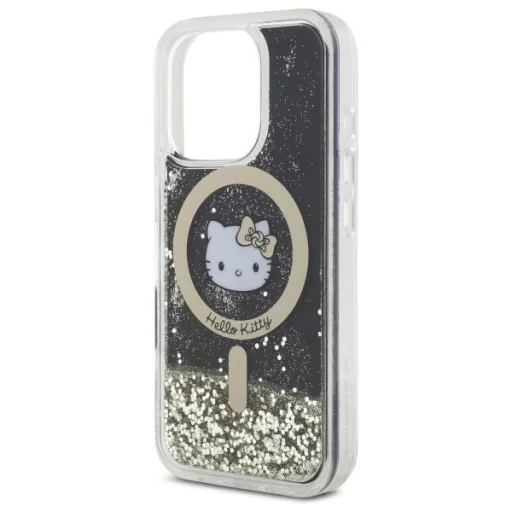Hello Kitty HKHMP16LLGDIK iPhone 16 Pro 6.3" fekete arany/fekete arany keménytok Liquid Glitter Fever MagSafe tok - 6