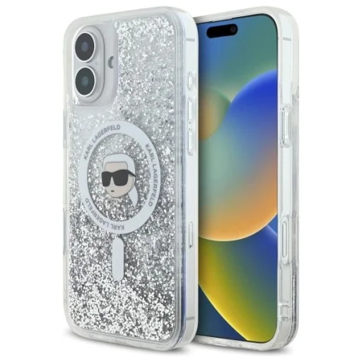  iPhone 16 Plus 6.7" átlátszó Karl Lagerfeld Liquid Glitter Karl Head Magsafe KLHMP16MLGKISGH tok - 1