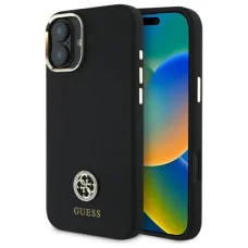  iPhone 16 6.1" Fekete/Fekete Guess GUHCP16SM4DGPK kemény tok Szilikon Logó Strassz 4G tok