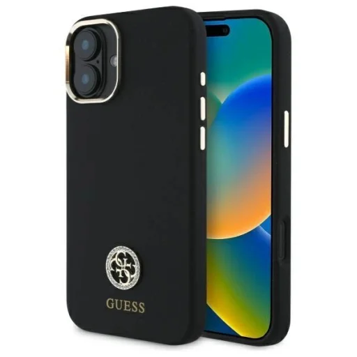  iPhone 16 6.1" Fekete/Fekete Guess GUHCP16SM4DGPK kemény tok Szilikon Logó Strassz 4G tok - 1