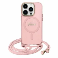  iPhone 16 6.1" pink/pink Guess GUHMP16SHCTSGNSP Crossbody Cord Script MagSafe merev tok