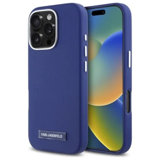  iPhone 16 Pro 6.3" kék/kék Karl Lagerfeld KLHMP16LPGMSRPB kemény tok FW Metal Plate MagSafe tok - 1