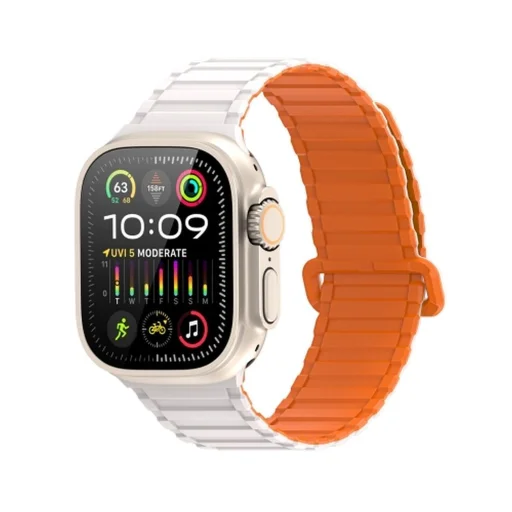 DUX DUCIS KJ nylon szíj Apple Watch 42 / 44 / 45 / 49 mm Silver/Orange - 1