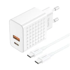 Foneng EU41 USB-C + USB-A hálózati töltő 20W + USB-C - USB-C kábel (fehér)