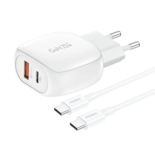 Töltő Foneng EU41 USB-C+ USB-A 20W + kábel USB-C-USB-C (fehér) - 1