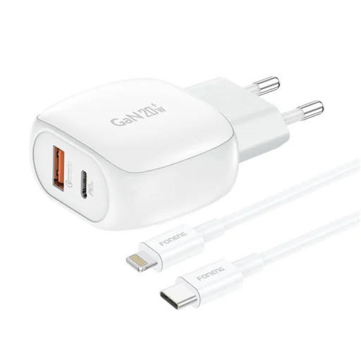 Foneng EU41 USB-C+ USB-A 20W töltő + USB-C - Lightning kábel (fehér) - 1