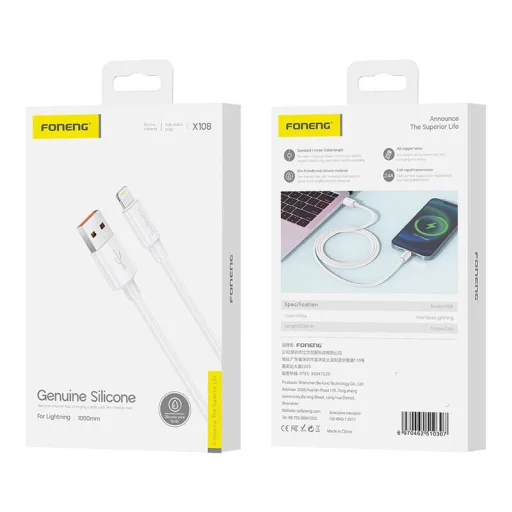Foneng X108 Lightning USB kábel 2,4A, 1m (fehér) - 2