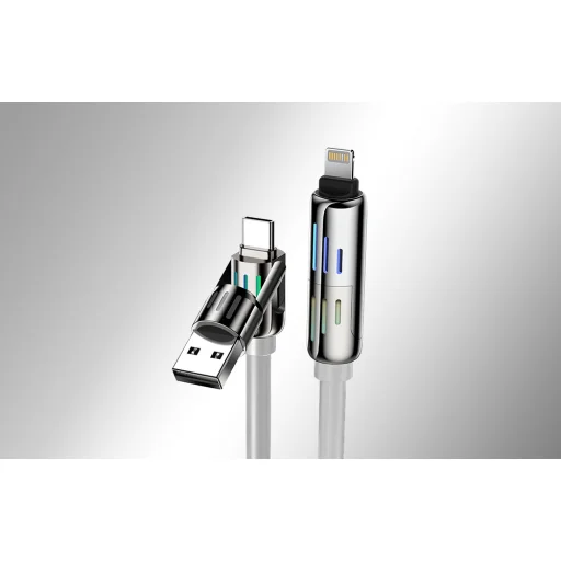 USB-C/USB-A to USB-C/Lightning 4 az 1-ben kábel 1.2m 240W RGB (szürke) - 4