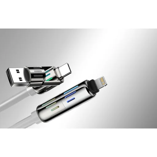 USB-C/USB-A to USB-C/Lightning 4 az 1-ben kábel 1.2m 240W RGB (szürke) - 5