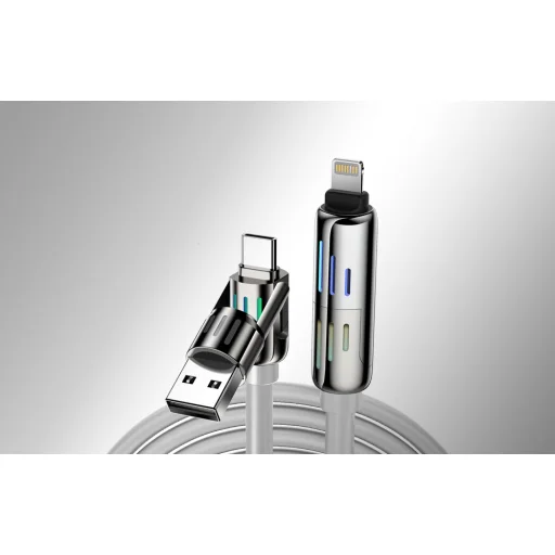 USB-C/USB-A to USB-C/Lightning 4 az 1-ben kábel 1.2m 240W RGB (szürke) - 6