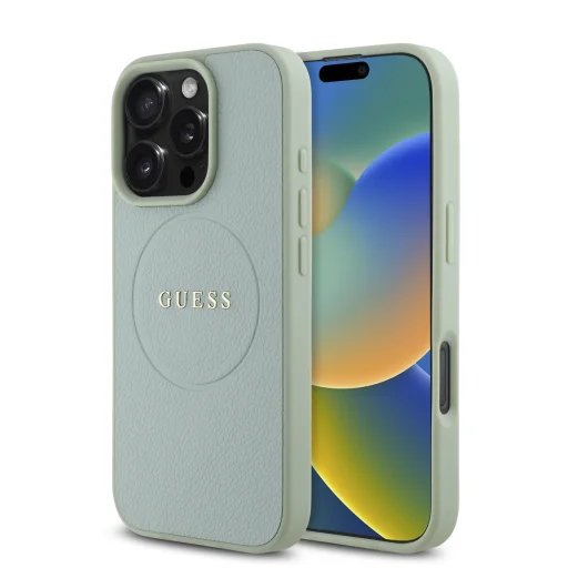  iPhone 16 Pro Zöld Guess PU Grained Classic Logo MagSafe tok - 1