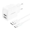 Foneng EU53 2xUSB-A, 2,4A hálózati töltő adapter (Fehér) + USB-C kábel thumbnail