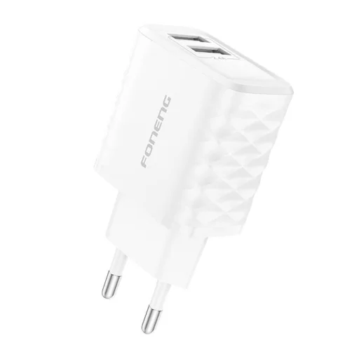 Foneng EU53 2xUSB-A, 2,4A hálózati töltő adapter (Fehér) + USB-C kábel - 2