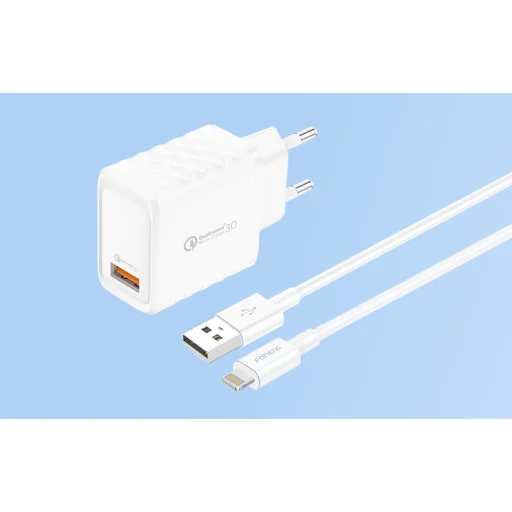 Foneng EU54 USB-A, 3A töltő (Fehér) + USB-A - Lightning kábel - 4