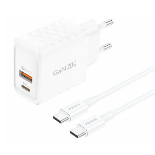 Foneng EU56 1xUSB-A, 1xUSB-C, 20W (Fehér) + USB-C kábel - 1