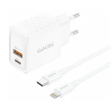 Foneng EU56 1xUSB-A, 1xUSB-C, 20W (Fehér) + USB-A - Lightning kábel
