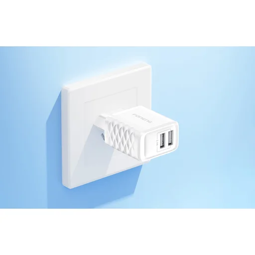 Foneng EU53 2xUSB-A 2,4A Fehér hálózati USB töltő adapter + USB-A - Lightning kábel - 3