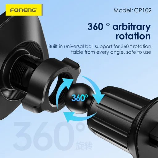 Foneng CP102 mágneses szellőzőre erősíthető telefontartó (Fekete) - 3
