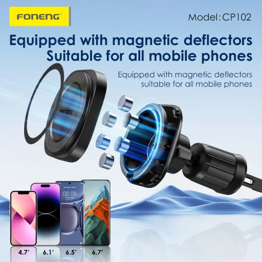 Foneng CP102 mágneses szellőzőre erősíthető telefontartó (Fekete) - 7