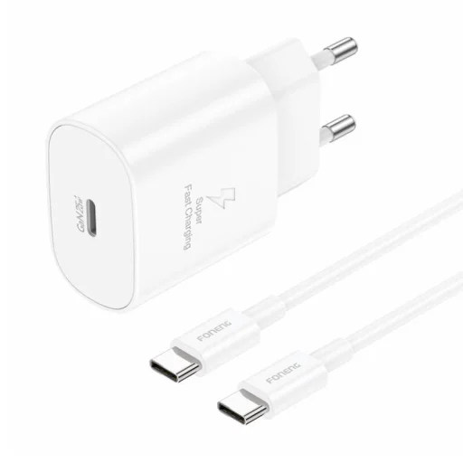 Foneng EU51 USB-C 25W töltő + USB-C - USB-C kábel (fehér) - 1