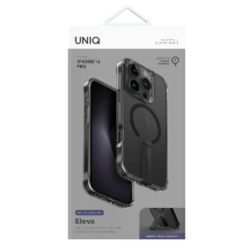 Uniq fliptok Eleva állvánnyal iPhone 16 Pro 6.3" fekete/karbon fekete tok - 4