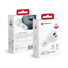 FORCELL F-ENERGY Carbon CC50-1A1C autós töltő Type C + USB A PD QC3.0 3A 38W fehér