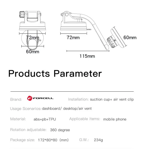 FORCELL F-Grip MagLuxe mágneses autós telefontartó szélvédőre/középkonzolra/szellőzőre fekete - 20
