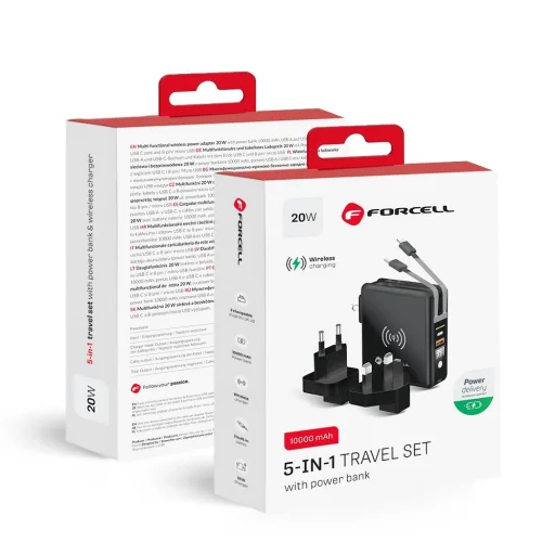 FORCELL F-ENERGY multifunkcionális töltő 20W 5 az 1-ben USB-C/villám kábellel, 10000mAh power bankkal és vezeték nélküli töltéssel 15W - 1