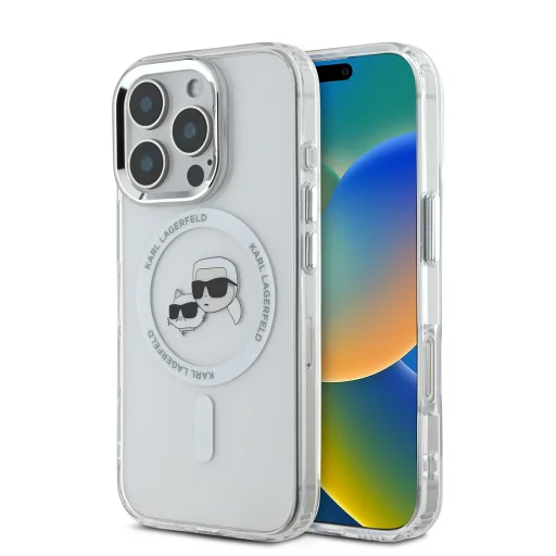  iPhone 16 Pro Max átlátszó Karl Lagerfeld IML K&CH Heads Metal Frame MagSafe tok - 1